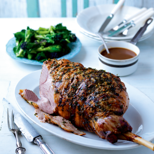 garlic-and-herb-butter-roat-lamb-with-salsa